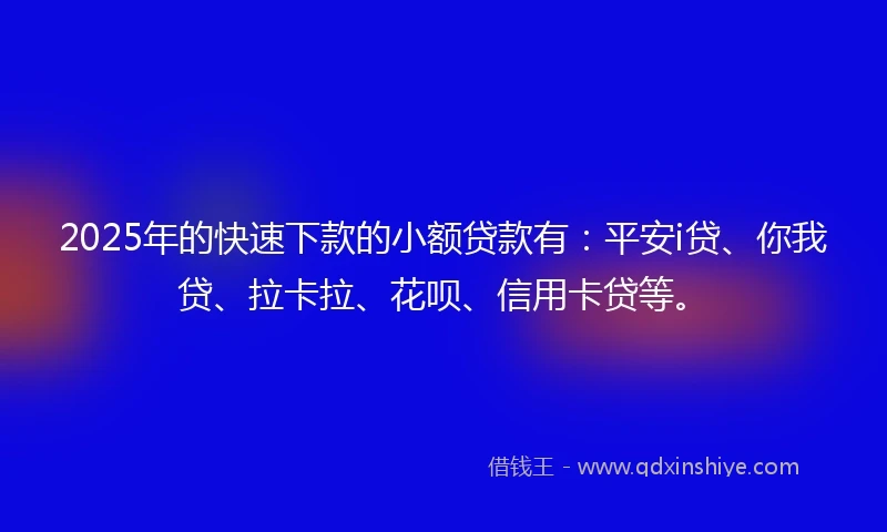 2025年的快速下款的小额贷款有：平安i贷、你我贷、拉卡拉、花呗、信用卡贷等。