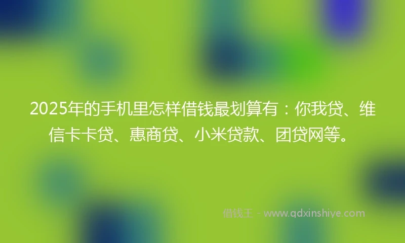 2025年的手机里怎样借钱最划算有：你我贷、维信卡卡贷、惠商贷、小米贷款、团贷网等。