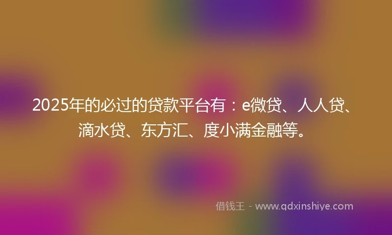 2025年的必过的贷款平台有：e微贷、人人贷、滴水贷、东方汇、度小满金融等。