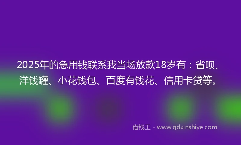 2025年的急用钱联系我当场放款18岁有：省呗、洋钱罐、小花钱包、百度有钱花、信用卡贷等。