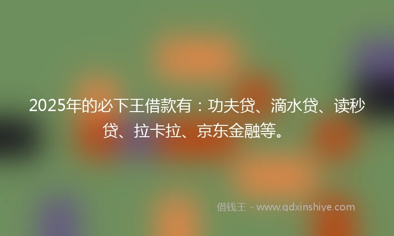 2025年的必下王借款有：功夫贷、滴水贷、读秒贷、拉卡拉、京东金融等。