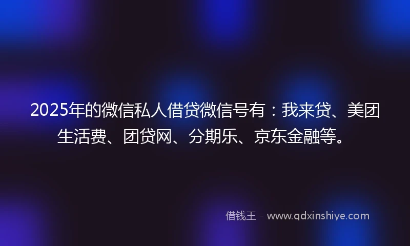 2025年的微信私人借贷微信号有：我来贷、美团生活费、团贷网、分期乐、京东金融等。