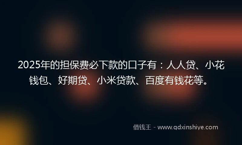 2025年的担保费必下款的口子有：人人贷、小花钱包、好期贷、小米贷款、百度有钱花等。
