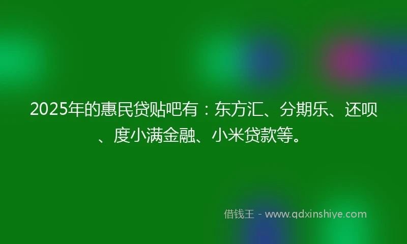 2025年的惠民贷贴吧有：东方汇、分期乐、还呗、度小满金融、小米贷款等。