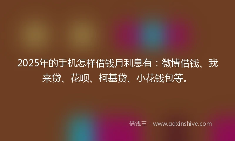 2025年的手机怎样借钱月利息有：微博借钱、我来贷、花呗、柯基贷、小花钱包等。