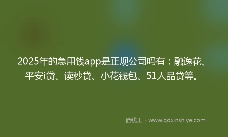 2025年的急用钱app是正规公司吗有：融逸花、平安i贷、读秒贷、小花钱包、51人品贷等。