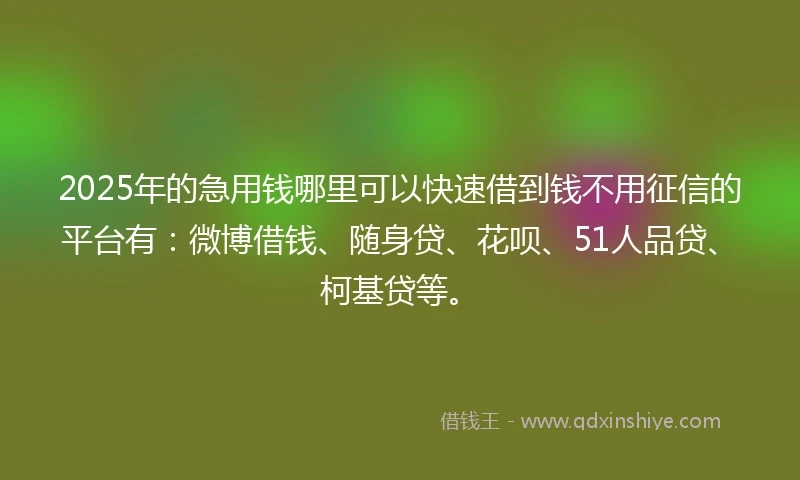 2025年的急用钱哪里可以快速借到钱不用征信的平台有：微博借钱、随身贷、花呗、51人品贷、柯基贷等。