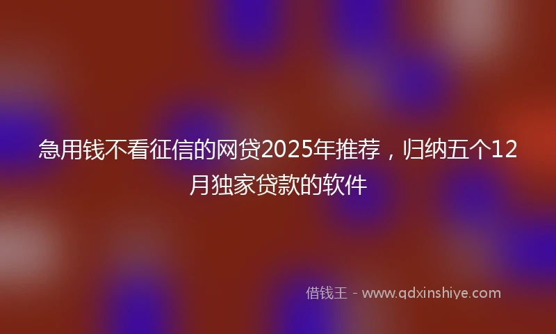 急用钱不看征信的网贷2025年推荐，归纳五个12月独家贷款的软件