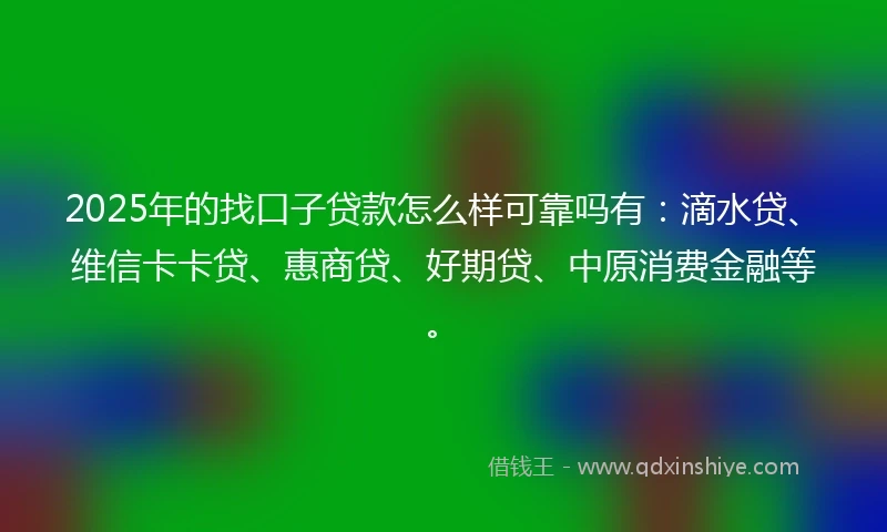 2025年的找口子贷款怎么样可靠吗有：滴水贷、维信卡卡贷、惠商贷、好期贷、中原消费金融等。