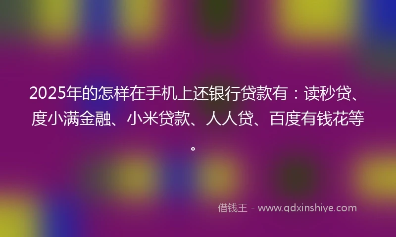 2025年的怎样在手机上还银行贷款有：读秒贷、度小满金融、小米贷款、人人贷、百度有钱花等。