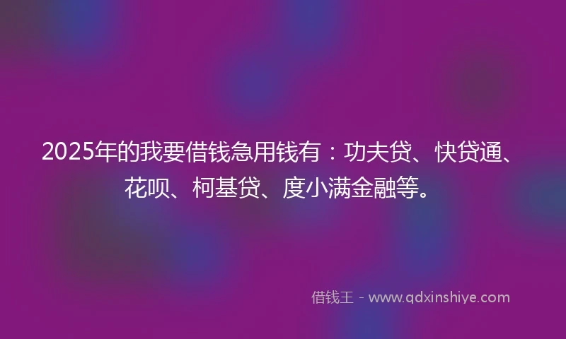 2025年的我要借钱急用钱有：功夫贷、快贷通、花呗、柯基贷、度小满金融等。