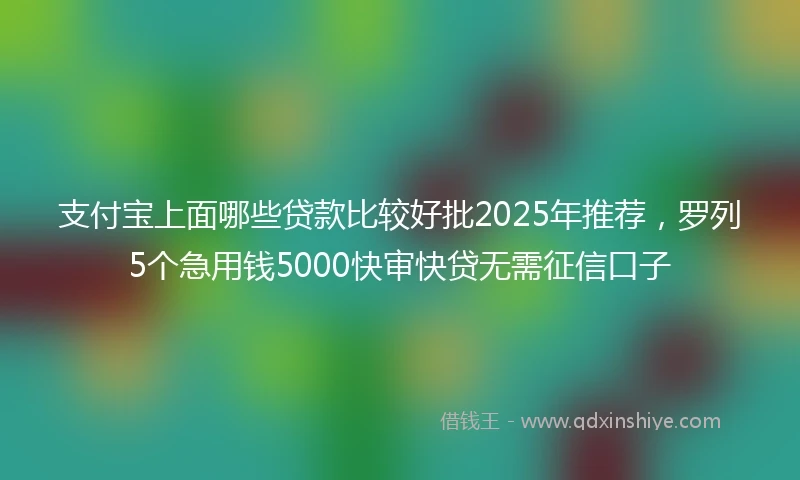 支付宝上面哪些贷款比较好批2025年推荐，罗列5个急用钱5000快审快贷无需征信口子