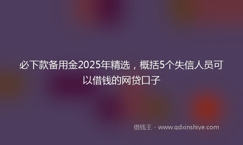 必下款备用金2025年精选，概括5个失信人员可以借钱的网贷口子
