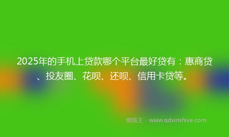 2025年的手机上贷款哪个平台最好贷有：惠商贷、投友圈、花呗、还呗、信用卡贷等。