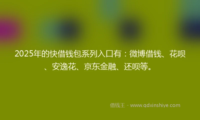 2025年的快借钱包系列入口有:微博借钱、花呗、安逸花、京东金融、还呗等。
