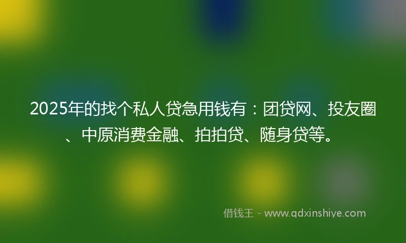 2025年的找个私人贷急用钱有：团贷网、投友圈、中原消费金融、拍拍贷、随身贷等。