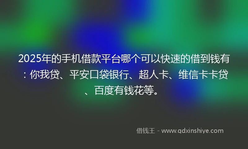 2025年的手机借款平台哪个可以快速的借到钱有：你我贷、平安口袋银行、超人卡、维信卡卡贷、百度有钱花等。