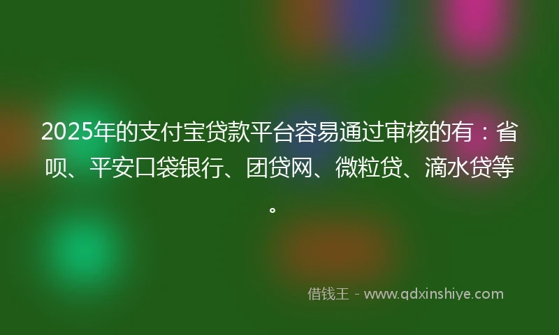 2025年的支付宝贷款平台容易通过审核的有：省呗、平安口袋银行、团贷网、微粒贷、滴水贷等。