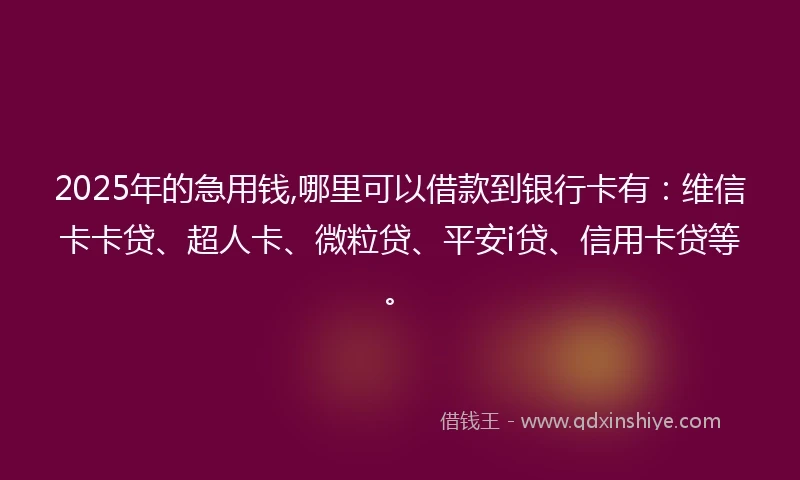 2025年的急用钱,哪里可以借款到银行卡有：维信卡卡贷、超人卡、微粒贷、平安i贷、信用卡贷等。