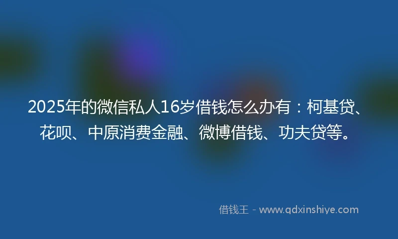 2025年的微信私人16岁借钱怎么办有：柯基贷、花呗、中原消费金融、微博借钱、功夫贷等。
