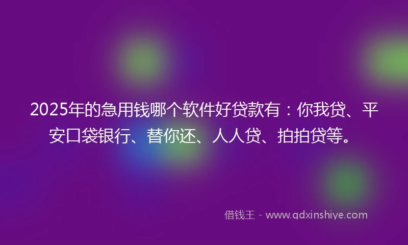 2025年的急用钱哪个软件好贷款有：你我贷、平安口袋银行、替你还、人人贷、拍拍贷等。