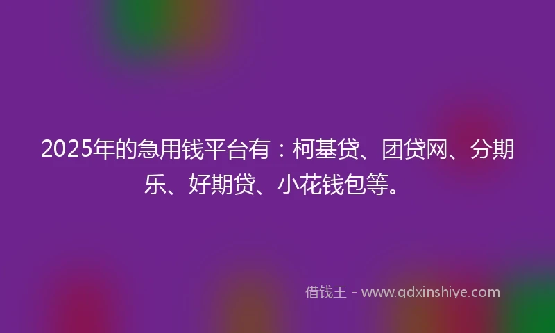 2025年的急用钱平台有：柯基贷、团贷网、分期乐、好期贷、小花钱包等。