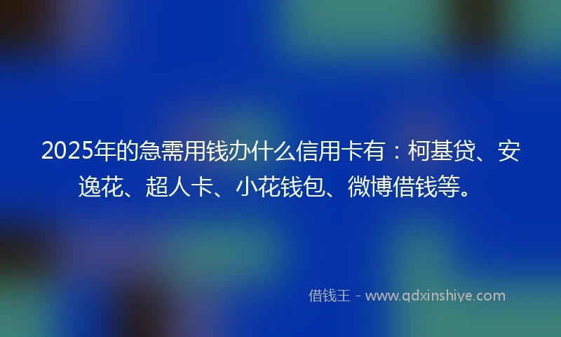2025年的急需用钱办什么信用卡有：柯基贷、安逸花、超人卡、小花钱包、微博借钱等。