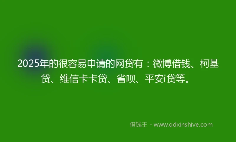 2025年的很容易申请的网贷有：微博借钱、柯基贷、维信卡卡贷、省呗、平安i贷等。