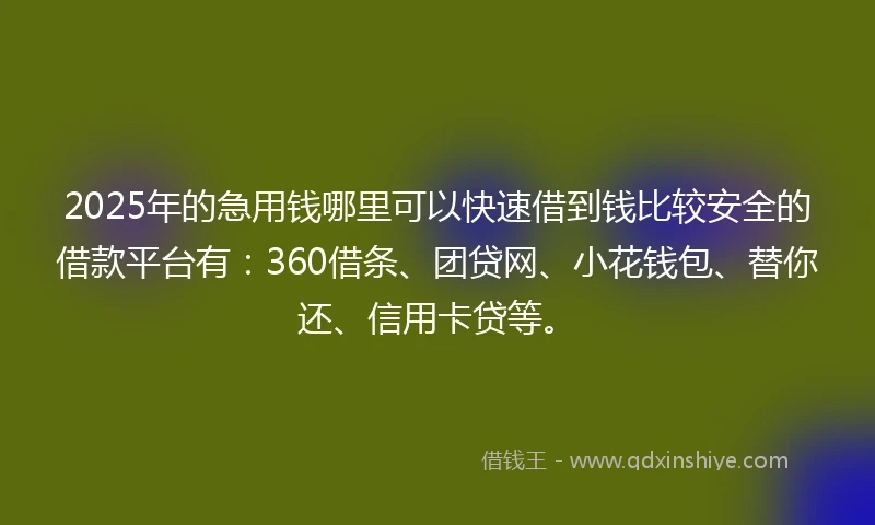 2025年的急用钱哪里可以快速借到钱比较安全的借款平台有：360借条、团贷网、小花钱包、替你还、信用卡贷等。