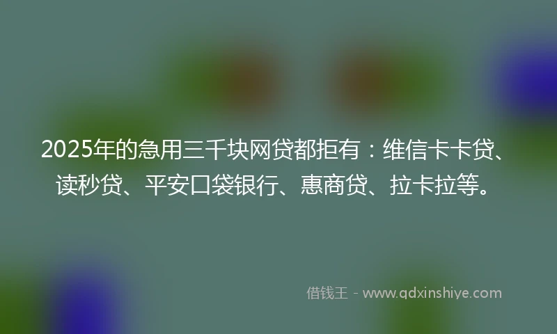 2025年的急用三千块网贷都拒有：维信卡卡贷、读秒贷、平安口袋银行、惠商贷、拉卡拉等。