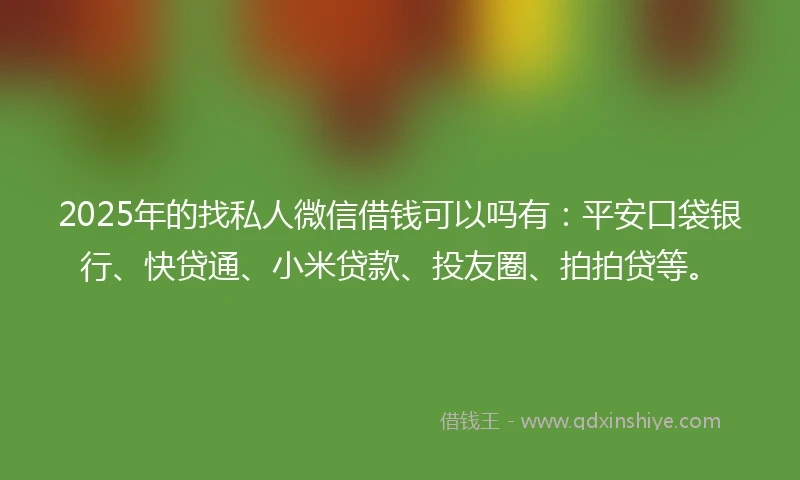2025年的找私人微信借钱可以吗有：平安口袋银行、快贷通、小米贷款、投友圈、拍拍贷等。