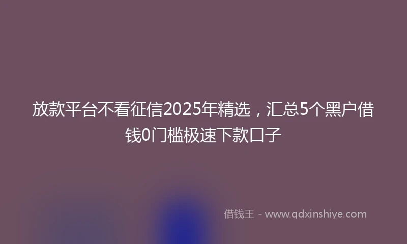 放款平台不看征信2025年精选，汇总5个黑户借钱0门槛极速下款口子