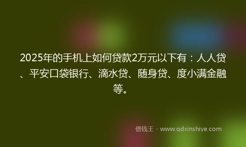 2025年的手机上如何贷款2万元以下有：人人贷、平安口袋银行、滴水贷、随身贷、度小满金融等。