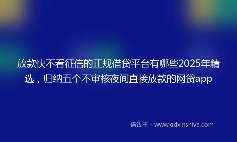 放款快不看征信的正规借贷平台有哪些2025年精选，归纳五个不审核夜间直接放款的网贷app