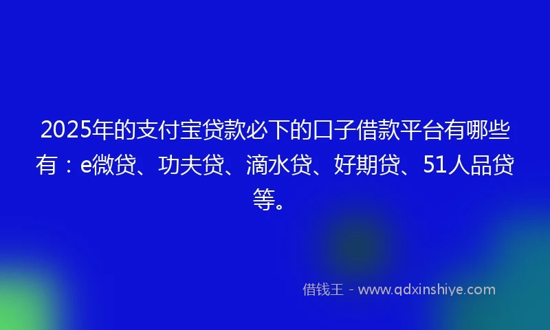 2025年的支付宝贷款必下的口子借款平台有哪些有：e微贷、功夫贷、滴水贷、好期贷、51人品贷等。