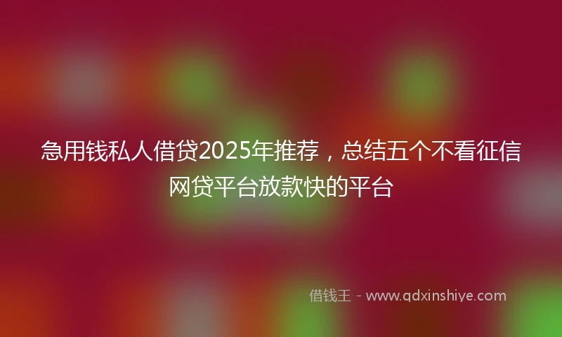 急用钱私人借贷2025年推荐，总结五个不看征信网贷平台放款快的平台