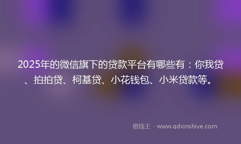 2025年的微信旗下的贷款平台有哪些有：你我贷、拍拍贷、柯基贷、小花钱包、小米贷款等。