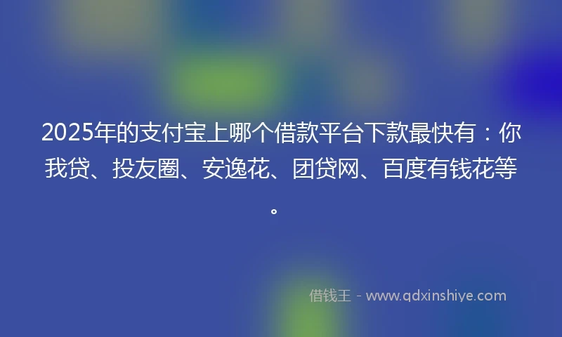 2025年的支付宝上哪个借款平台下款最快有：你我贷、投友圈、安逸花、团贷网、百度有钱花等。