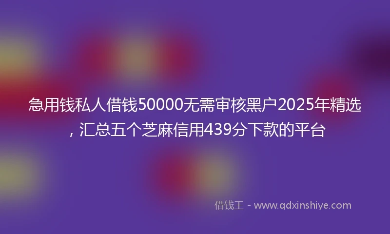 急用钱私人借钱50000无需审核黑户2025年精选，汇总五个芝麻信用439分下款的平台