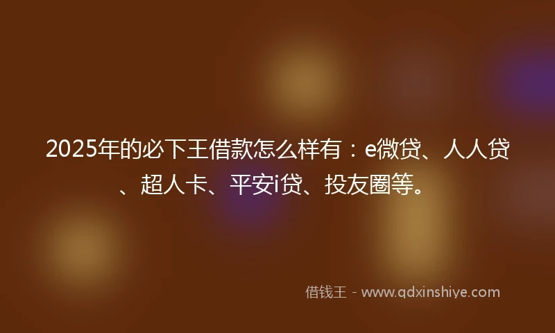 2025年的必下王借款怎么样有：e微贷、人人贷、超人卡、平安i贷、投友圈等。