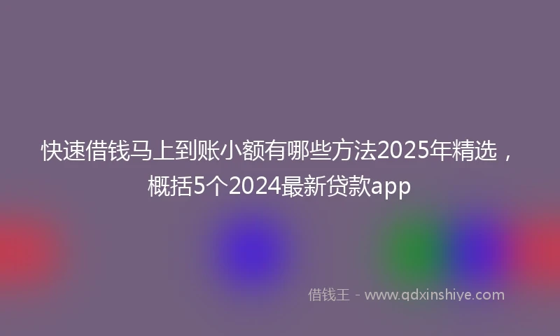 快速借钱马上到账小额有哪些方法2025年精选，概括5个2024最新贷款app