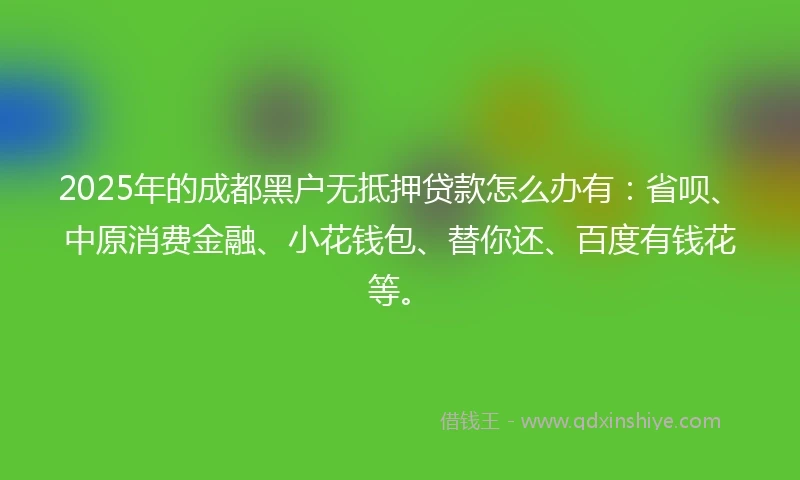 2025年的成都黑户无抵押贷款怎么办有：省呗、中原消费金融、小花钱包、替你还、百度有钱花等。