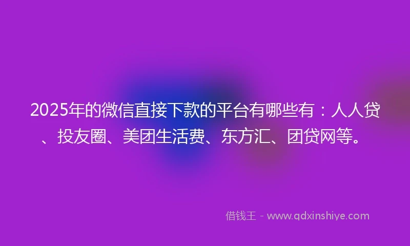 2025年的微信直接下款的平台有哪些有：人人贷、投友圈、美团生活费、东方汇、团贷网等。