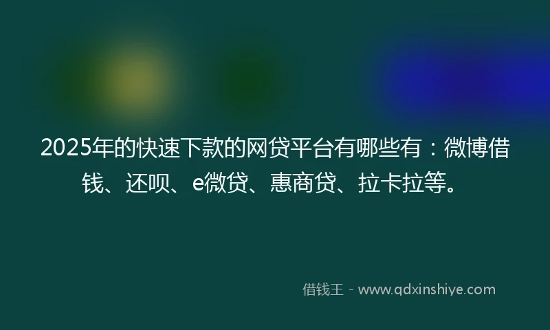 2025年的快速下款的网贷平台有哪些有：微博借钱、还呗、e微贷、惠商贷、拉卡拉等。
