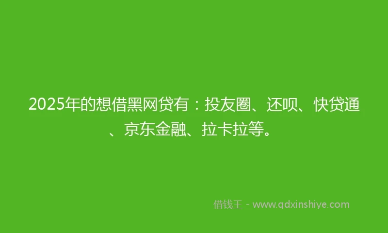 2025年的想借黑网贷有：投友圈、还呗、快贷通、京东金融、拉卡拉等。
