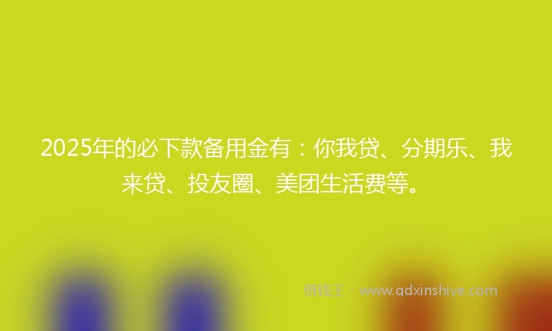 2025年的必下款备用金有：你我贷、分期乐、我来贷、投友圈、美团生活费等。
