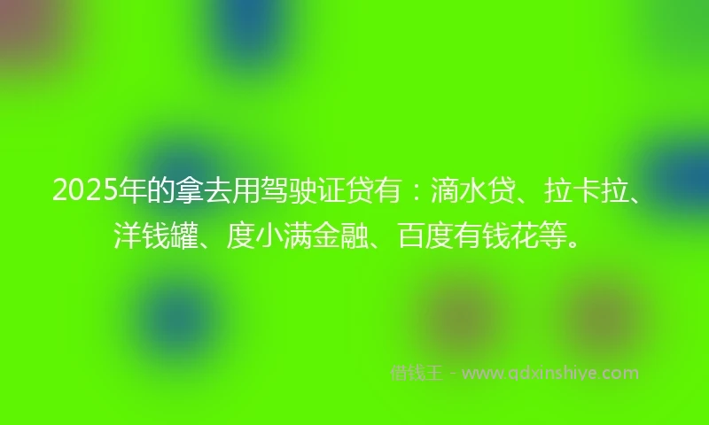 2025年的拿去用驾驶证贷有：滴水贷、拉卡拉、洋钱罐、度小满金融、百度有钱花等。