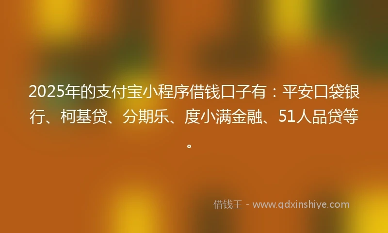 2025年的支付宝小程序借钱口子有：平安口袋银行、柯基贷、分期乐、度小满金融、51人品贷等。
