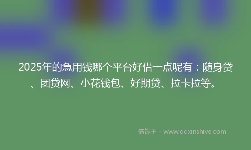 2025年的急用钱哪个平台好借一点呢有：随身贷、团贷网、小花钱包、好期贷、拉卡拉等。