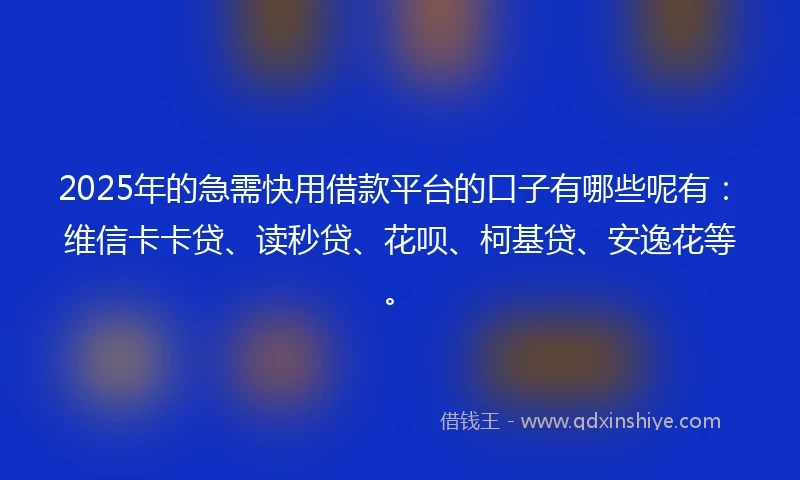 2025年的急需快用借款平台的口子有哪些呢有：维信卡卡贷、读秒贷、花呗、柯基贷、安逸花等。